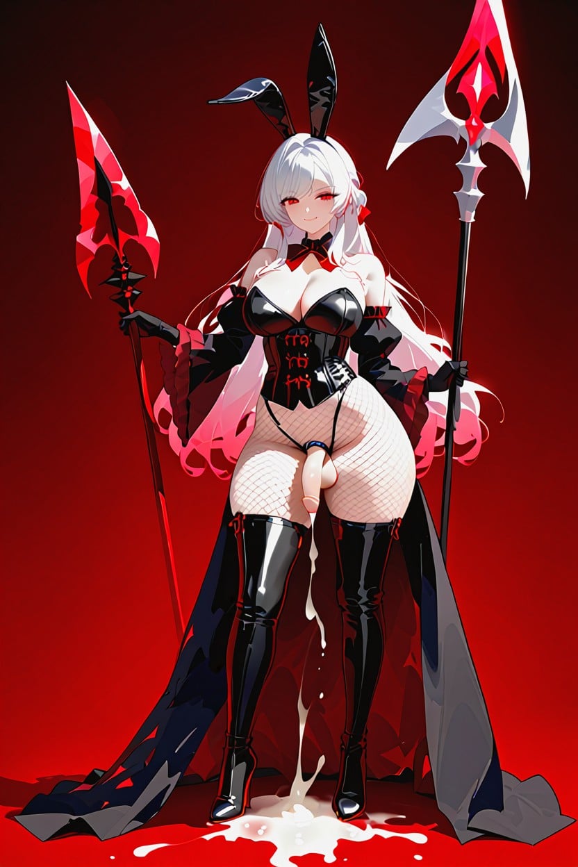 Hyper Cum, Hot Breath Panting, Red Background ニューハーフAIポルノ