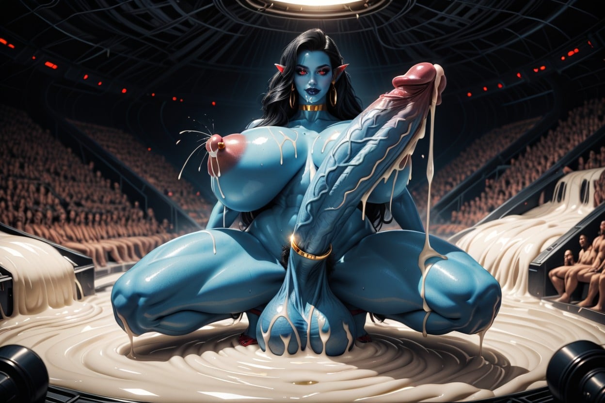 Very Hairy Armpits, Puddle Of Excessive Cum, Perfect Blue-skinned Beautiful Elf Travesti IA Pornô