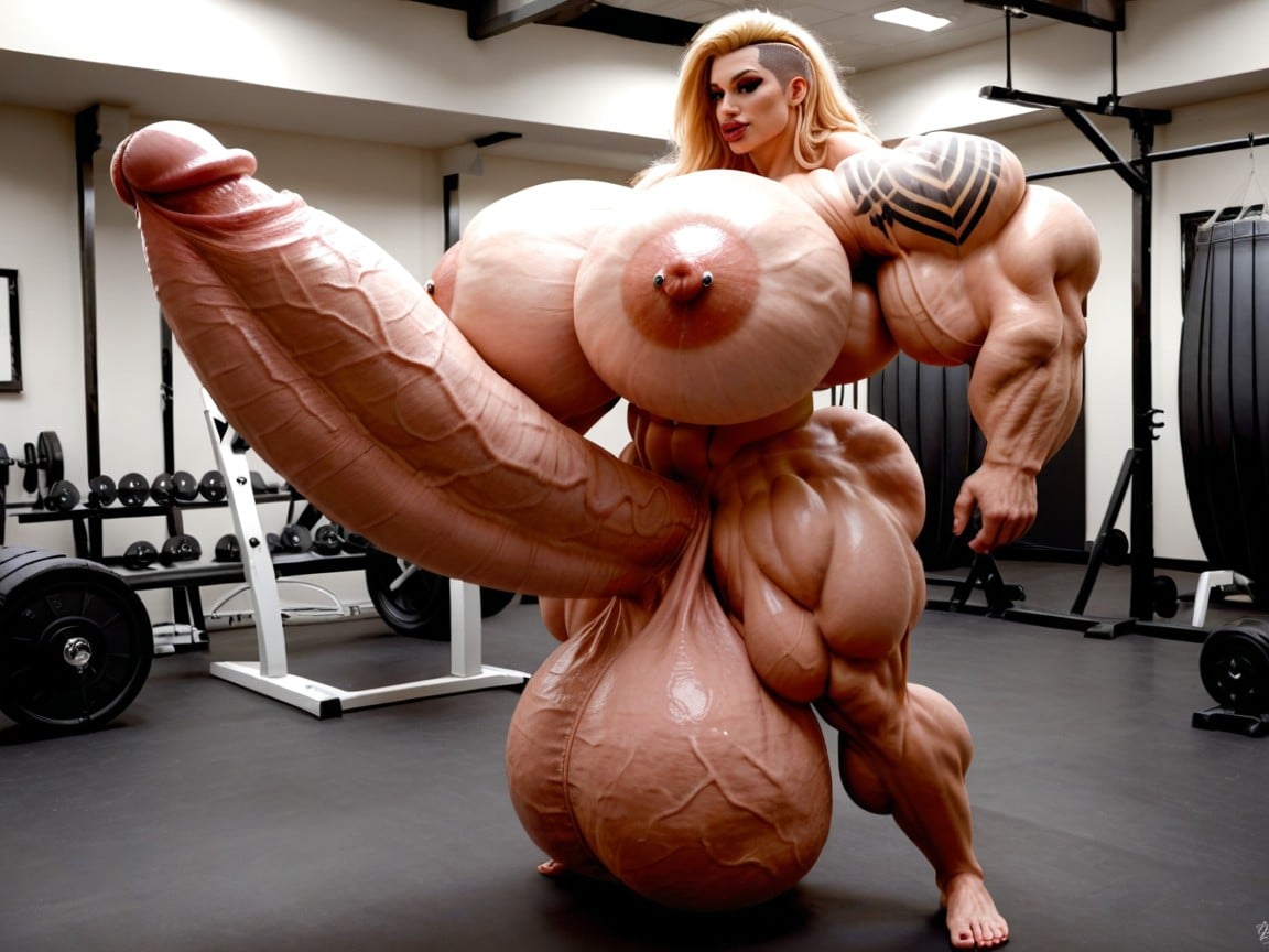 Hyper Balls Growth, Cul Arrondi, Hyper Gigantic Massive Muscle Porno IA transsexuelle