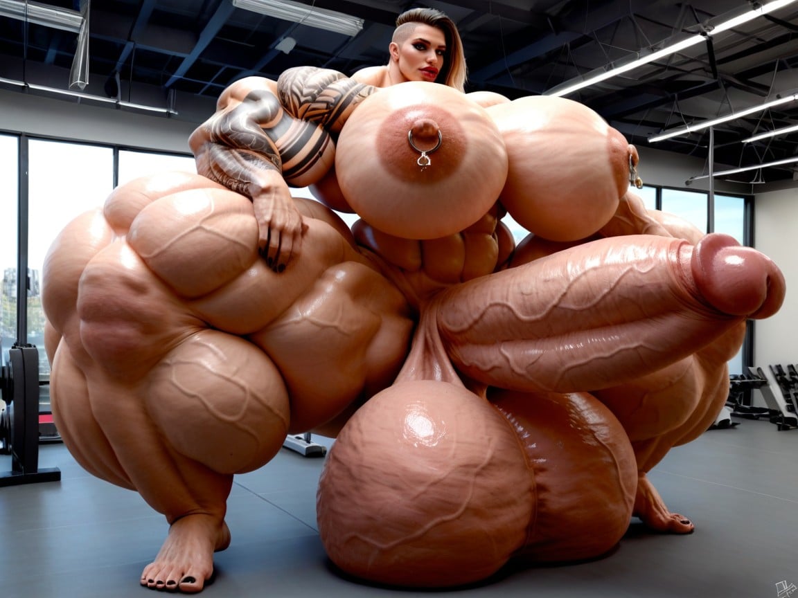 Penis Gigantic Then Torso, Lots Of Tattoos On Body, Pechos Pequeños Porno shemale IA