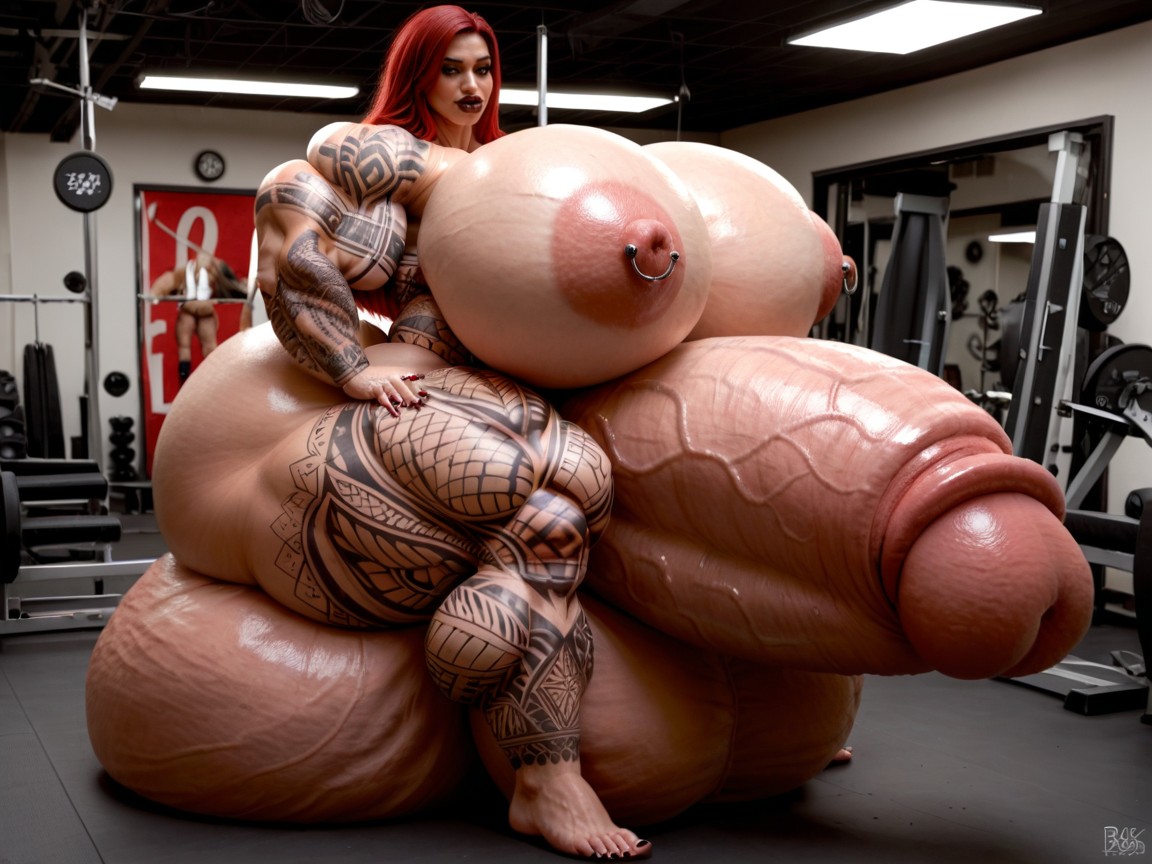 Hyper Monster Absurdly Oversized Enormous Gigantic Massive Pecs, Hyper Monster Oversized Gigantic Massive Biceps, Body Covered In Tattoos Porno IA transsexuelle