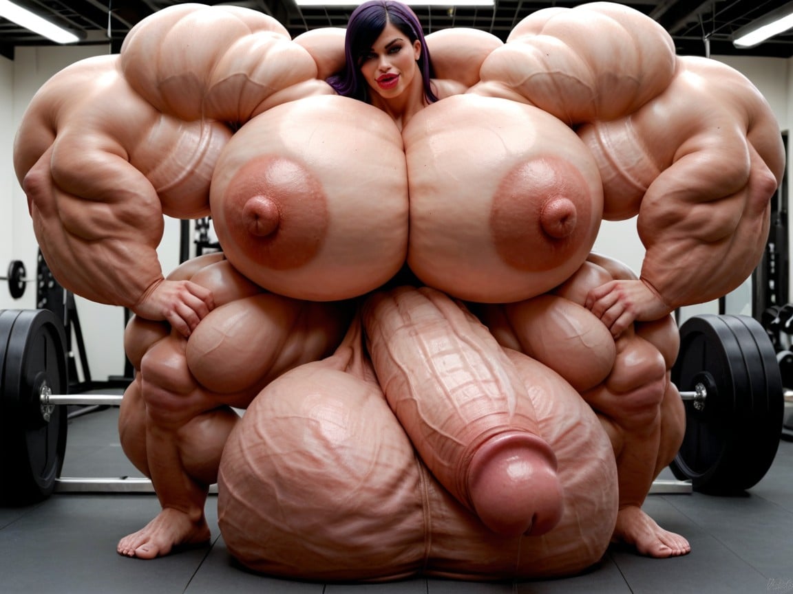 Muscle Monster Oversized Gigantic Massive Than The Gym, Hyper Growing, Full Body View ニューハーフAIポルノ