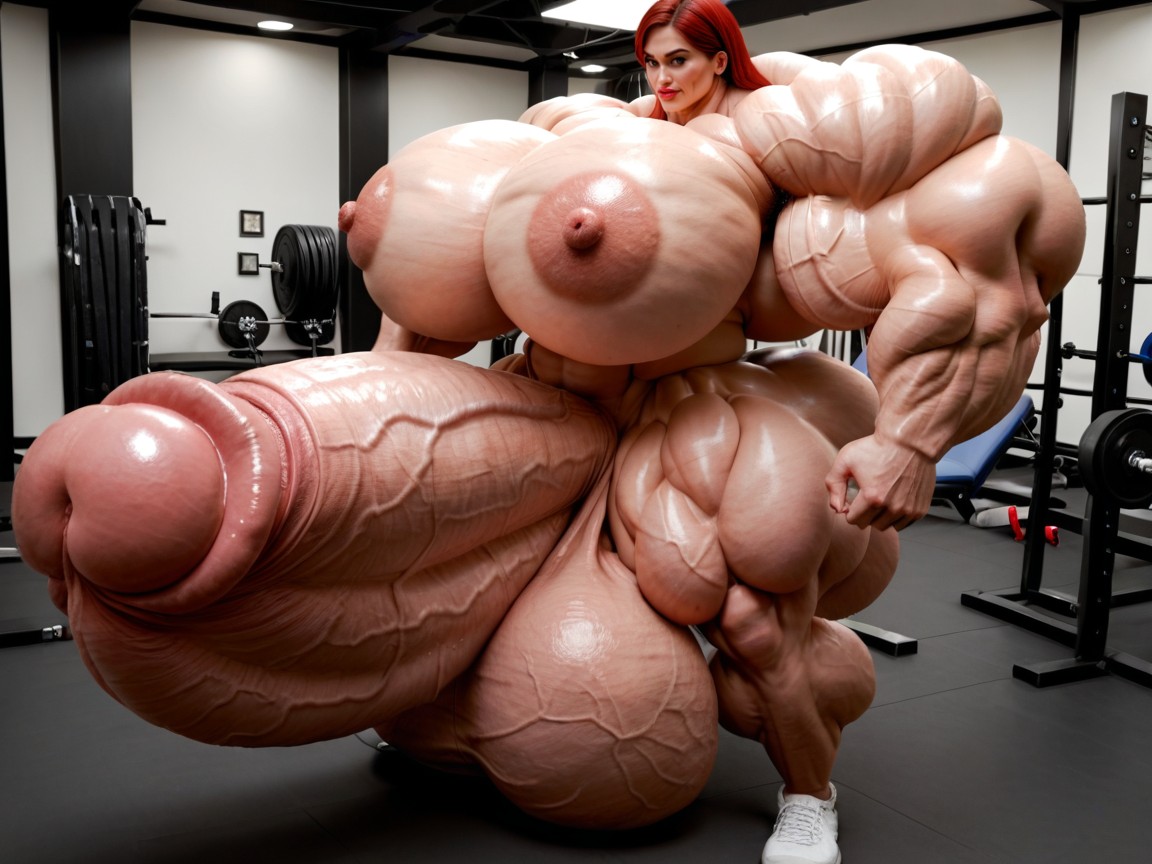 Pénis Maior Do Que O Corpo, Full Body View, Hyper Bimbo Travesti IA Pornô