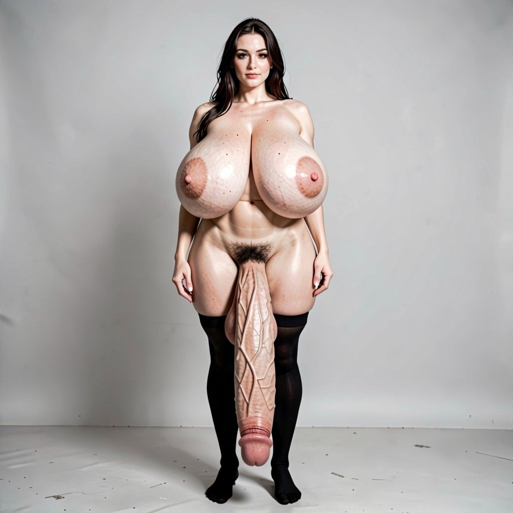 Thick Arched Brows, Low-hanging Gigantic Saggy Breast, Solo ニューハーフAIポルノ