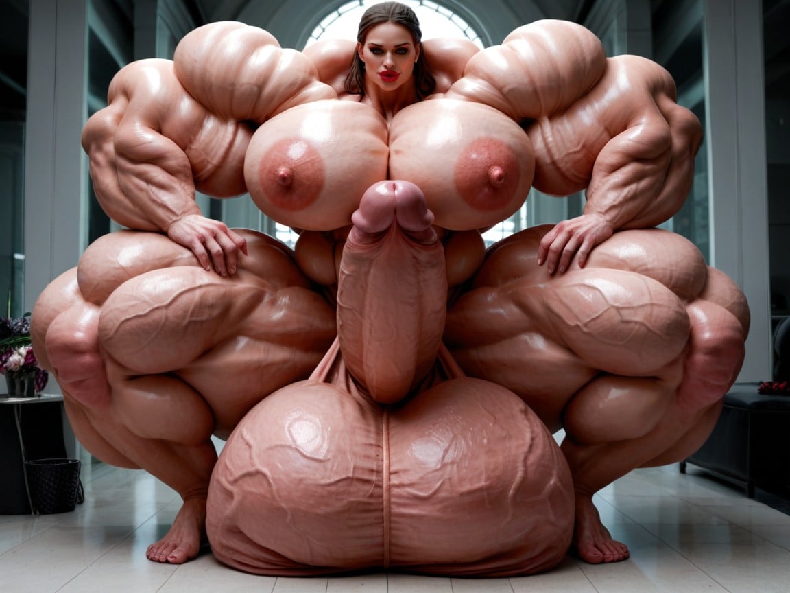 Gorgeous Face, Hyper Oversized Gigantic Massive Swollen Bimbo Lips, Hyper Balls Growth ニューハーフAIポルノ