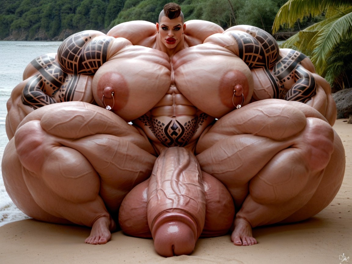 Buzzcut Hairstyle, Extrêmement Musclé, Hyper Monster Oversized Extremely Gigantic Massive Muscle Porno IA transsexuelle