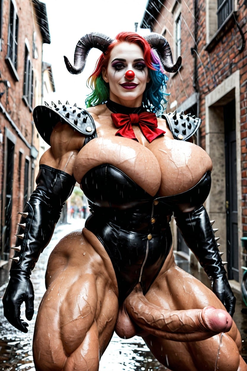 Raining, Black Gothic Clown Outfit, Detailed Skin 쉬메일 AI 포르노