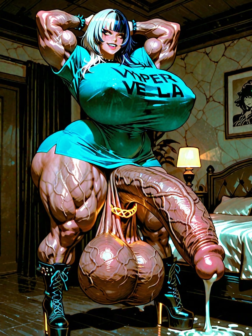 Hyper Gigantic Testicles, Gigantic Muscles Hyper Massive Muscles, Absurdly Oversized Veiny Futanari Cock Porno IA transsexuelle