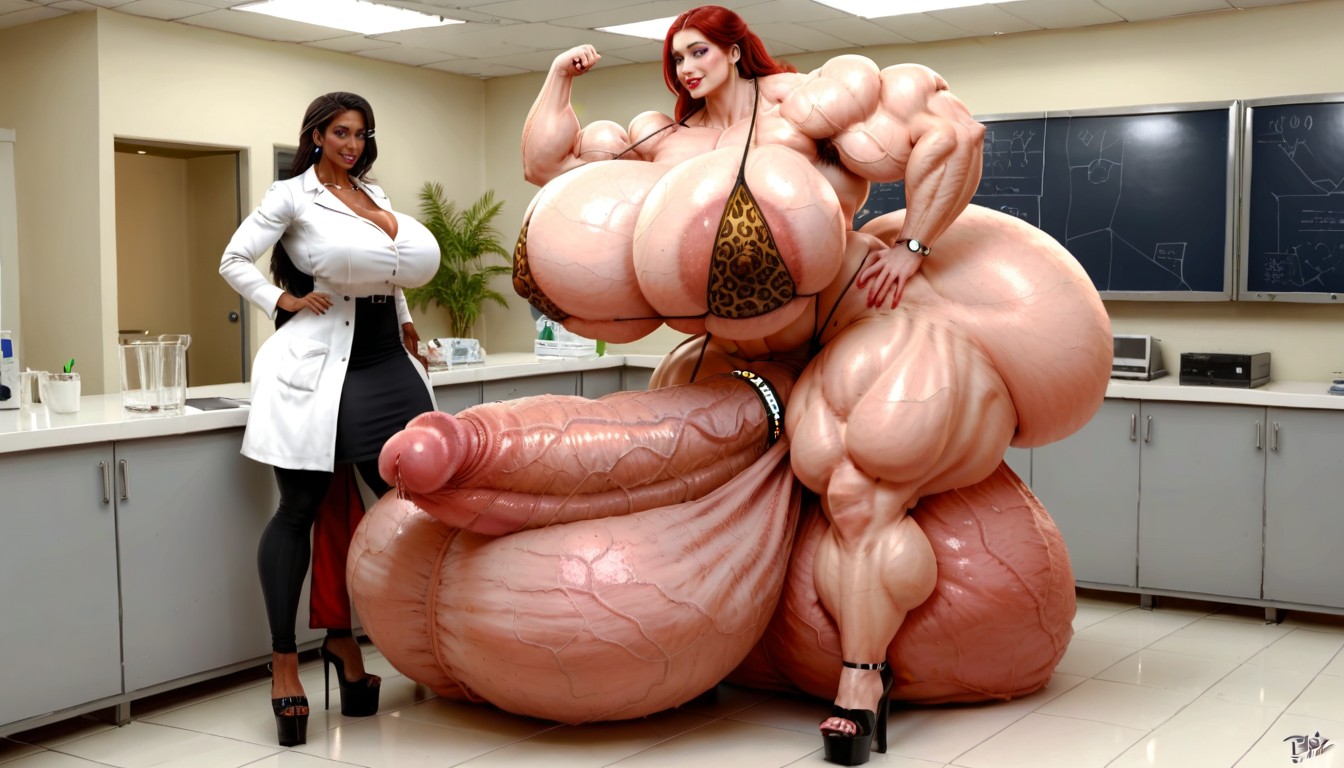 Hyper Gigantic Testicles, Debout, Hyper Gigic Ass Porno IA transsexuelle