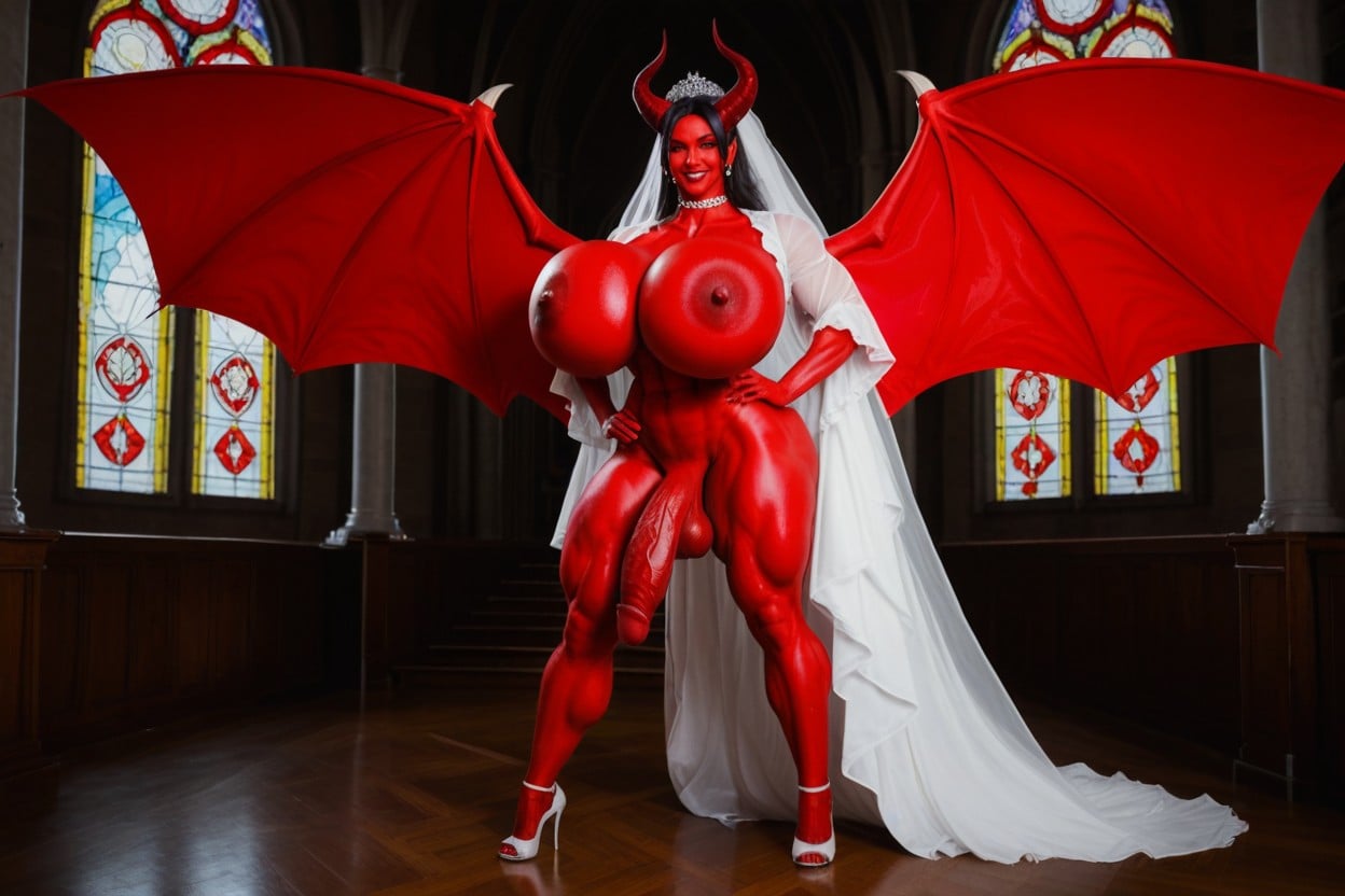 裸, Wedding Veil On, Huge Flaccid Cock ニューハーフAIポルノ