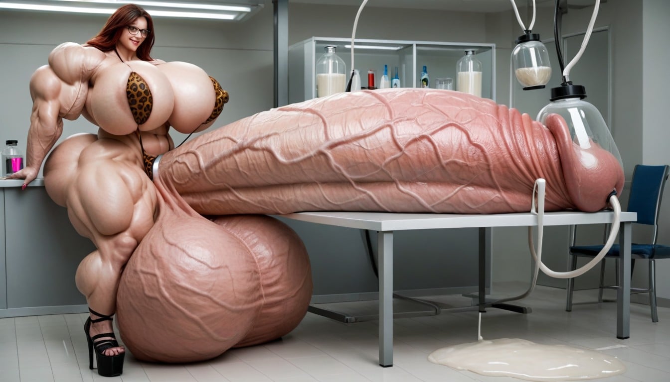 Cock Milking Machine, Extremely Long Cock, Hyper Massive Testicles Shemale AI Porn