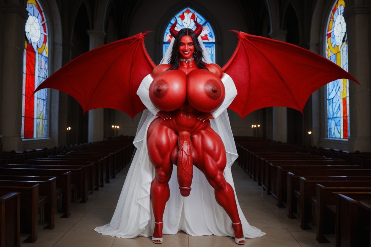Futanari Succubus, Smiling, Deep Red Skin Shemale AI Porn
