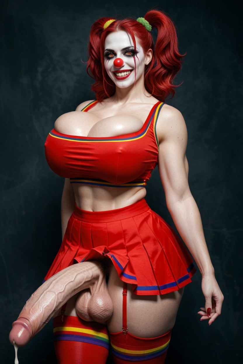 Gigantic Muscular Thighs, Evil Demon Clown Futa, Titanic Veiny Penis Shemale AI Porn