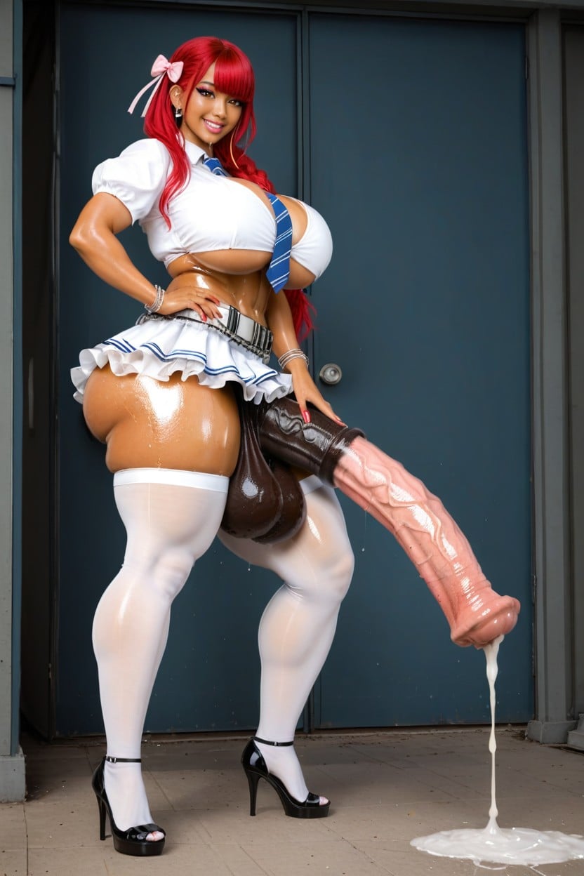 Hair Ribbons, 18+, Hyper Detailed Cock Veins Shemale AI Porn