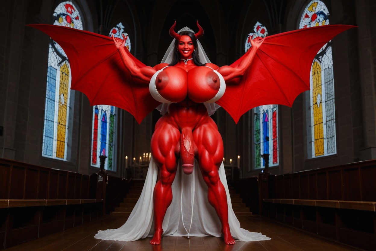 Gigantic Pectoralis Major, Futa Succubus, Red Skin Succubus Shemale AI Porn