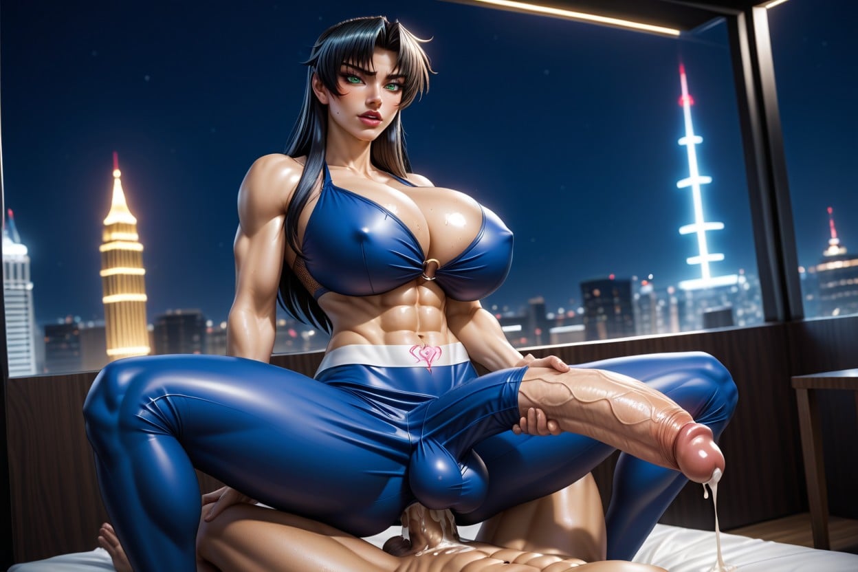 Night Cityscape, Sweaty Hot Skin, Piercing Iridescent Green Eyes 人妖AI黃片