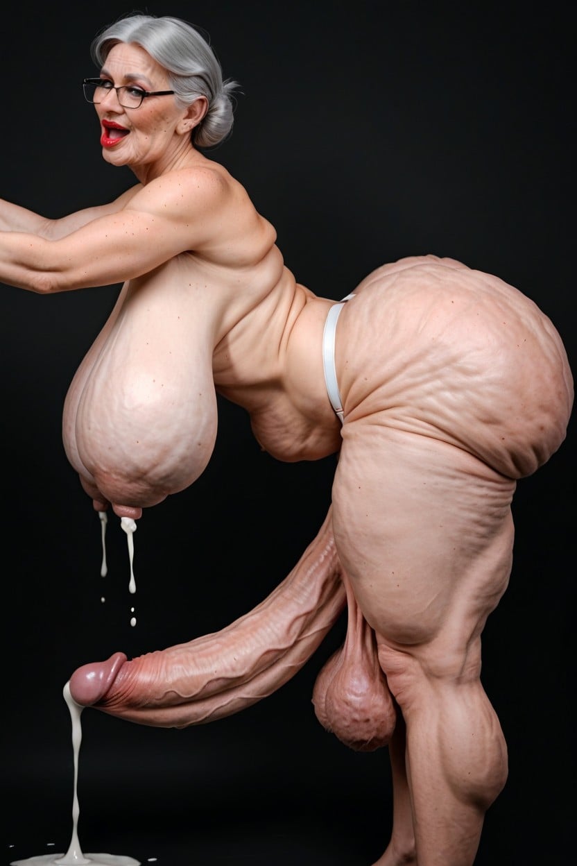 Upward Curved Cock, Solo, Flabby Wrinkly Arms Shemale AI Porn