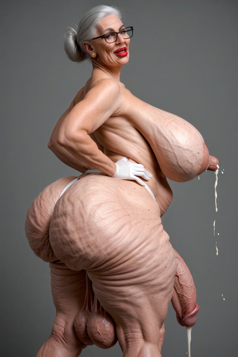 Upward Curved Cock, Wrinkled Face, Veiny Forearms Transfrau KI-Porno