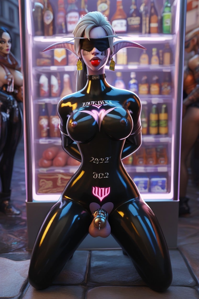 Vending Machine, Chastity Cage, Full Latex Bodysuit Porno IA transsexuelle