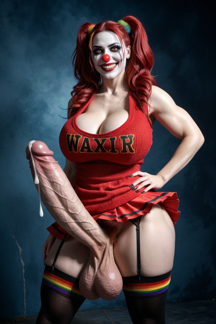 Extremely Large Ass, Red Clown Nose, Thigh High Socks Shemale AI Porn