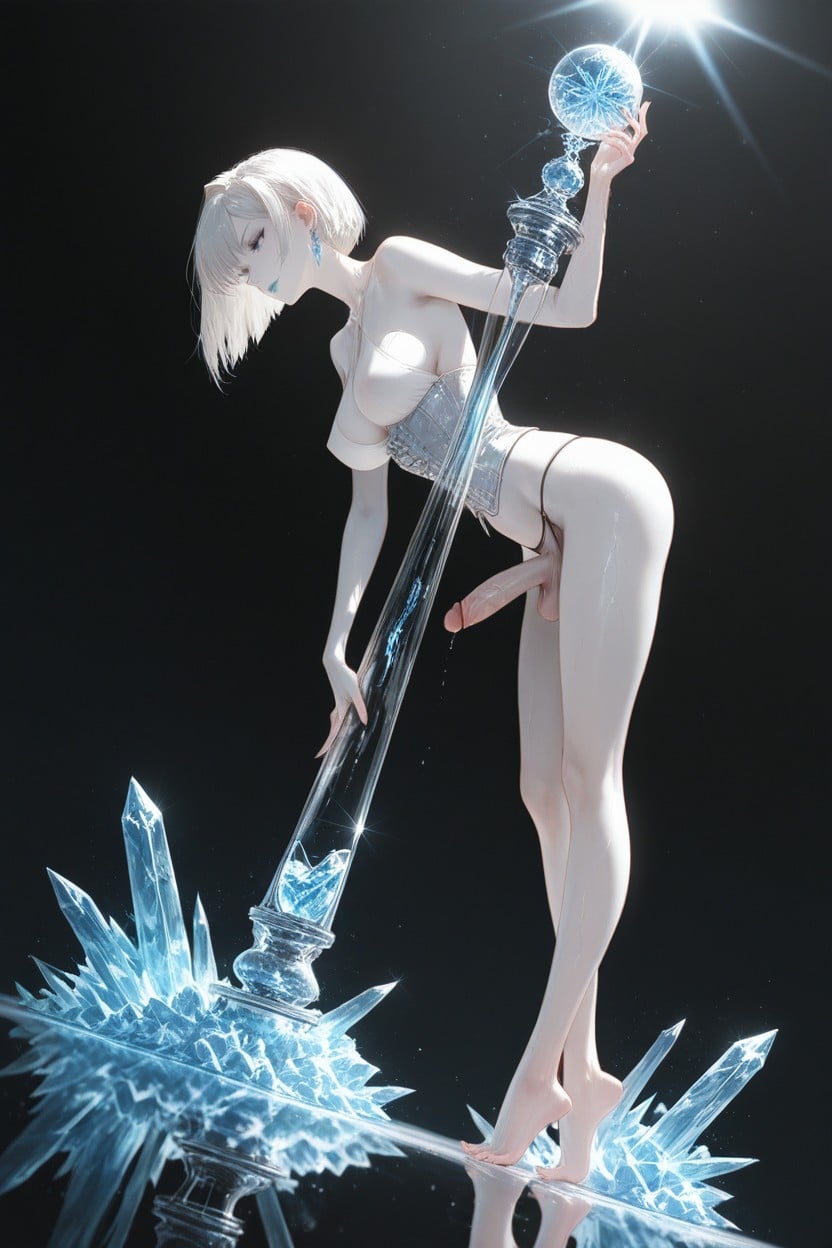 Molded Acrylic That Tapers Into A G-string Front, Made Of Solid, Piercing Sapphire-blue Eyes Shemale AI Porn