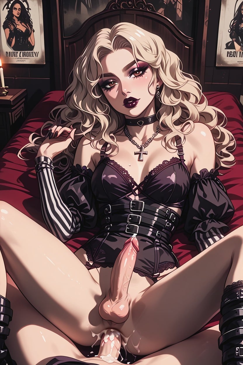 Gothic Décor, A Silver Cross Necklace, A Straight Nose With A Refined Bridge And Rounded Tip Shemale AI Porn