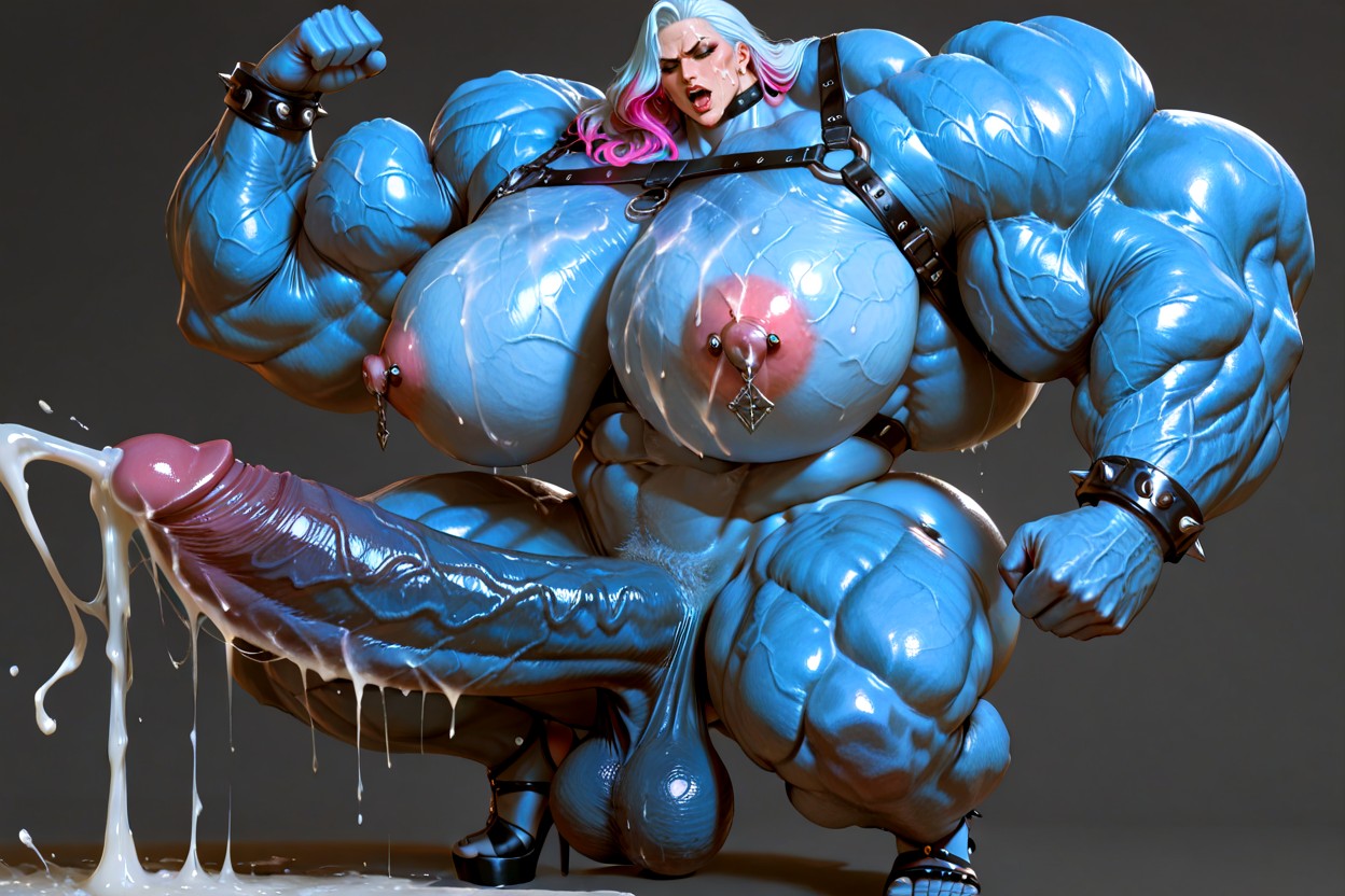 Gigantic Serratus Anterior, Over Exaggerated Muscle Mass, Heeled Sandals Shemale AI Porn