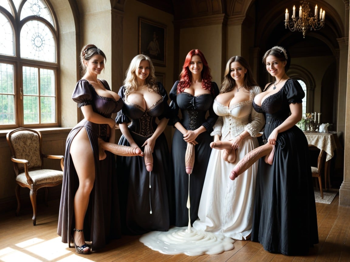 Victorian Gown, Light Shining Through Hair, Cumming Hard Shemale AI Porn
