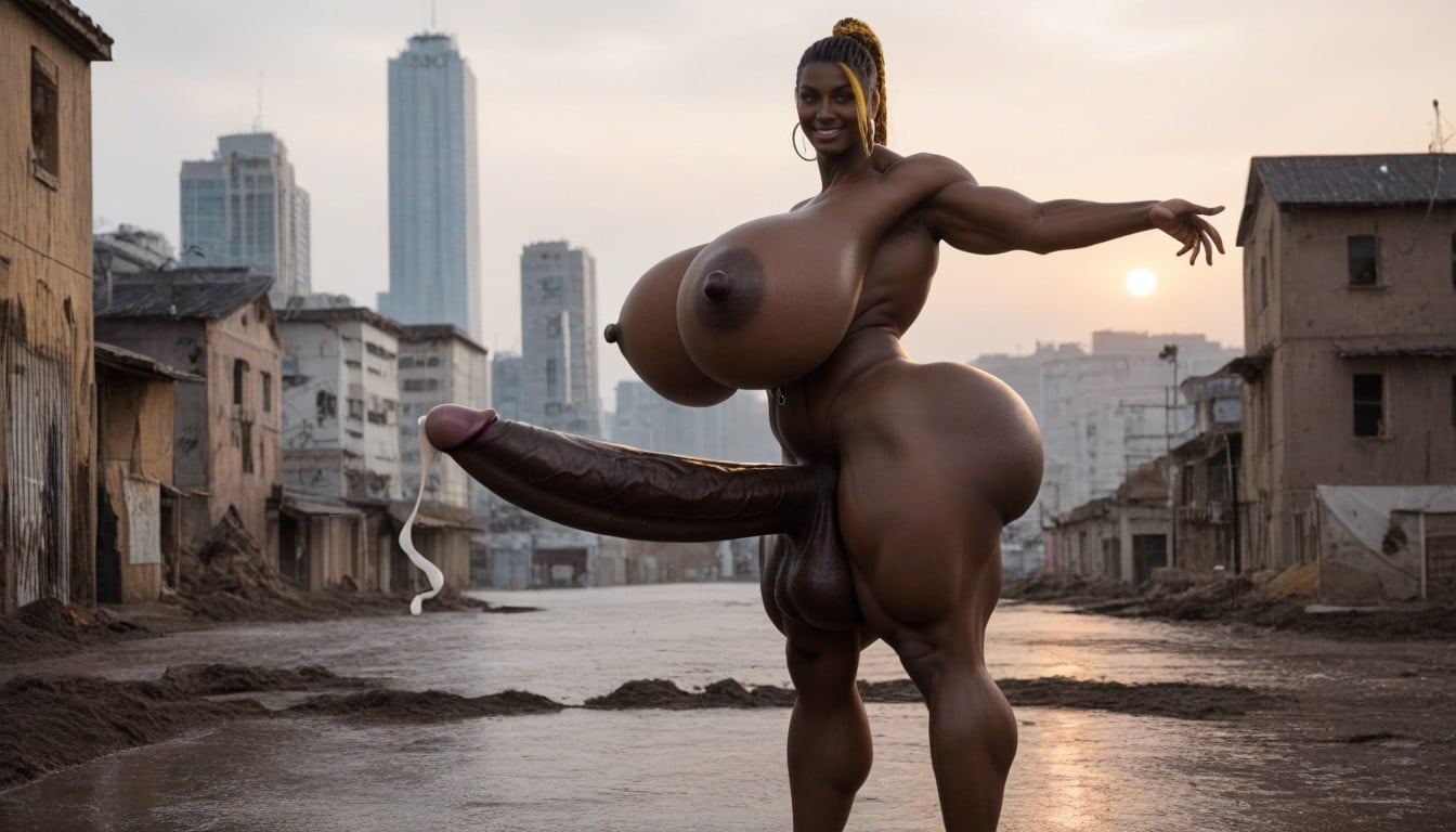 Standing, Big Round Breasts, Raining Shemale AI Porn