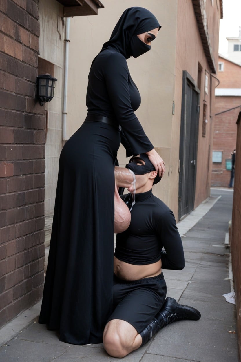 Photorealistic, Fully Clothed, Male Kneeling Before Futa Shemale AI Porn