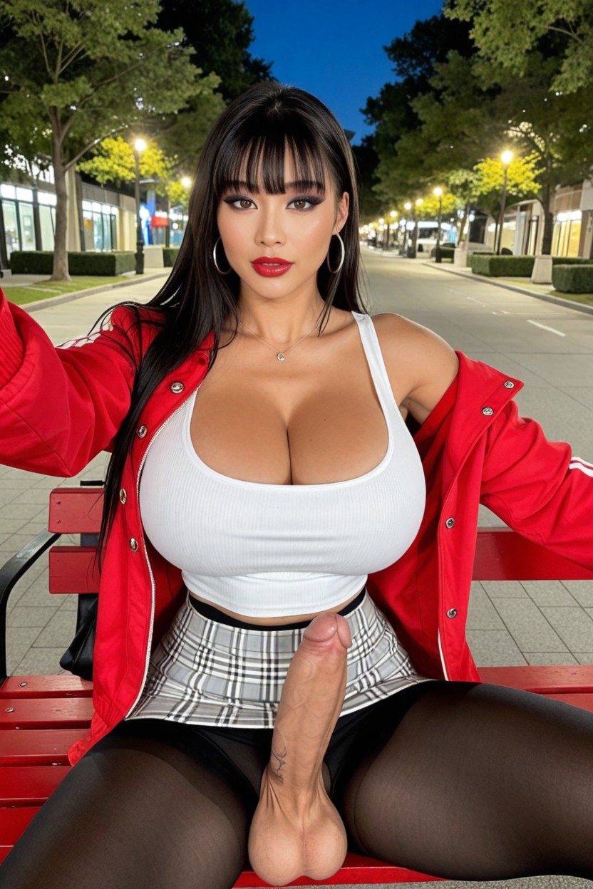 Athletic, Red Lipstick, Erect Penis Shemale AI Porn