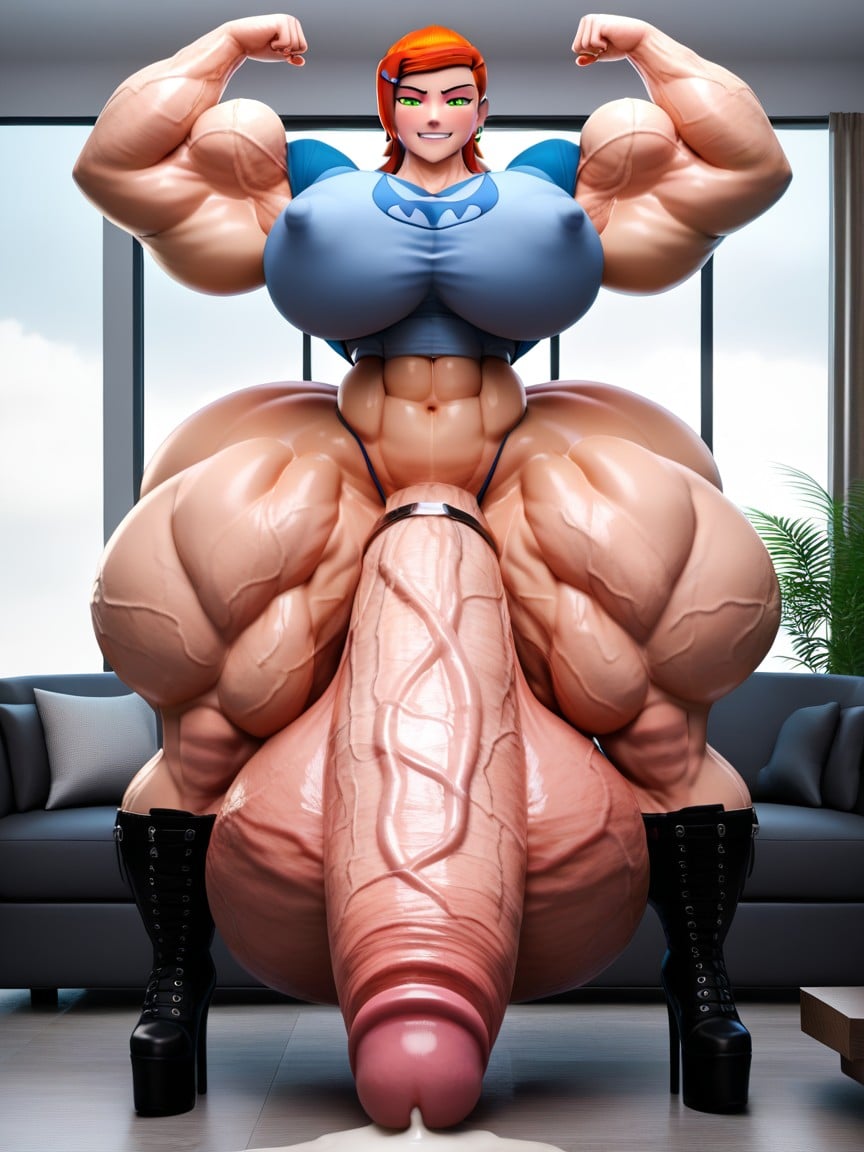 D Render, Hyper Huge Muscles, Extremely Long Cock 人妖AI黃片