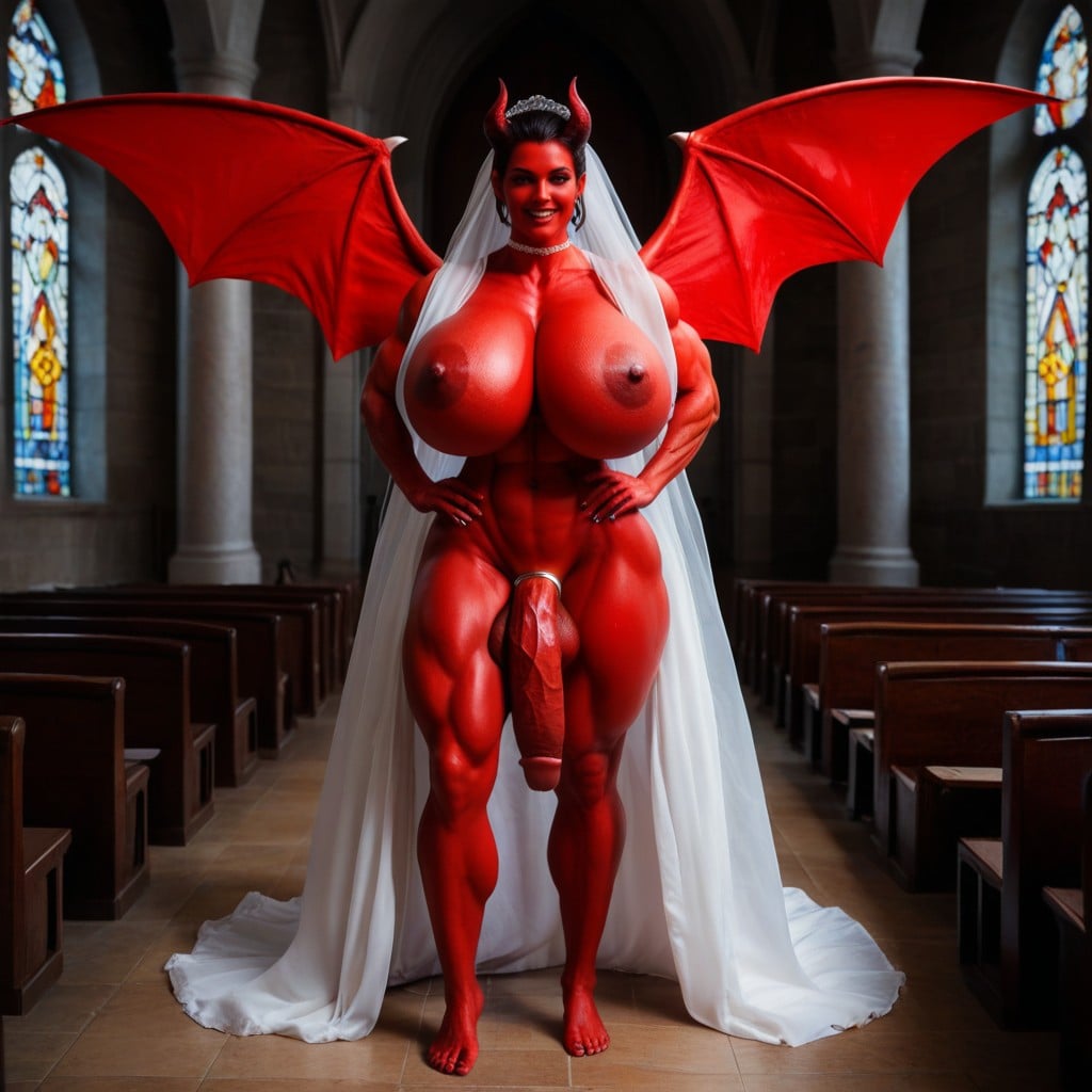 Full Body View, Big Ass, Red Big Wings Shemale AI Porn
