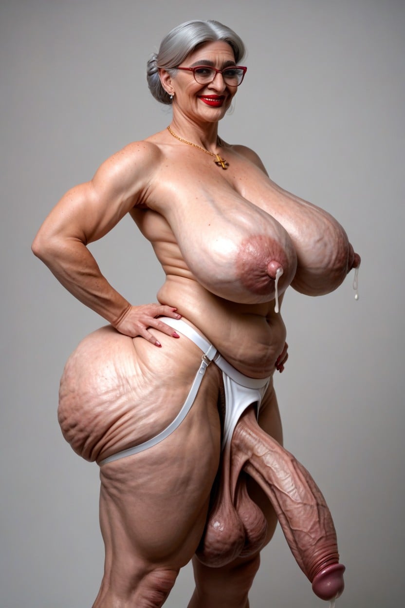 Bunda Extremamente Grande, White Latex Gloves, Vesgo Travesti IA Pornô