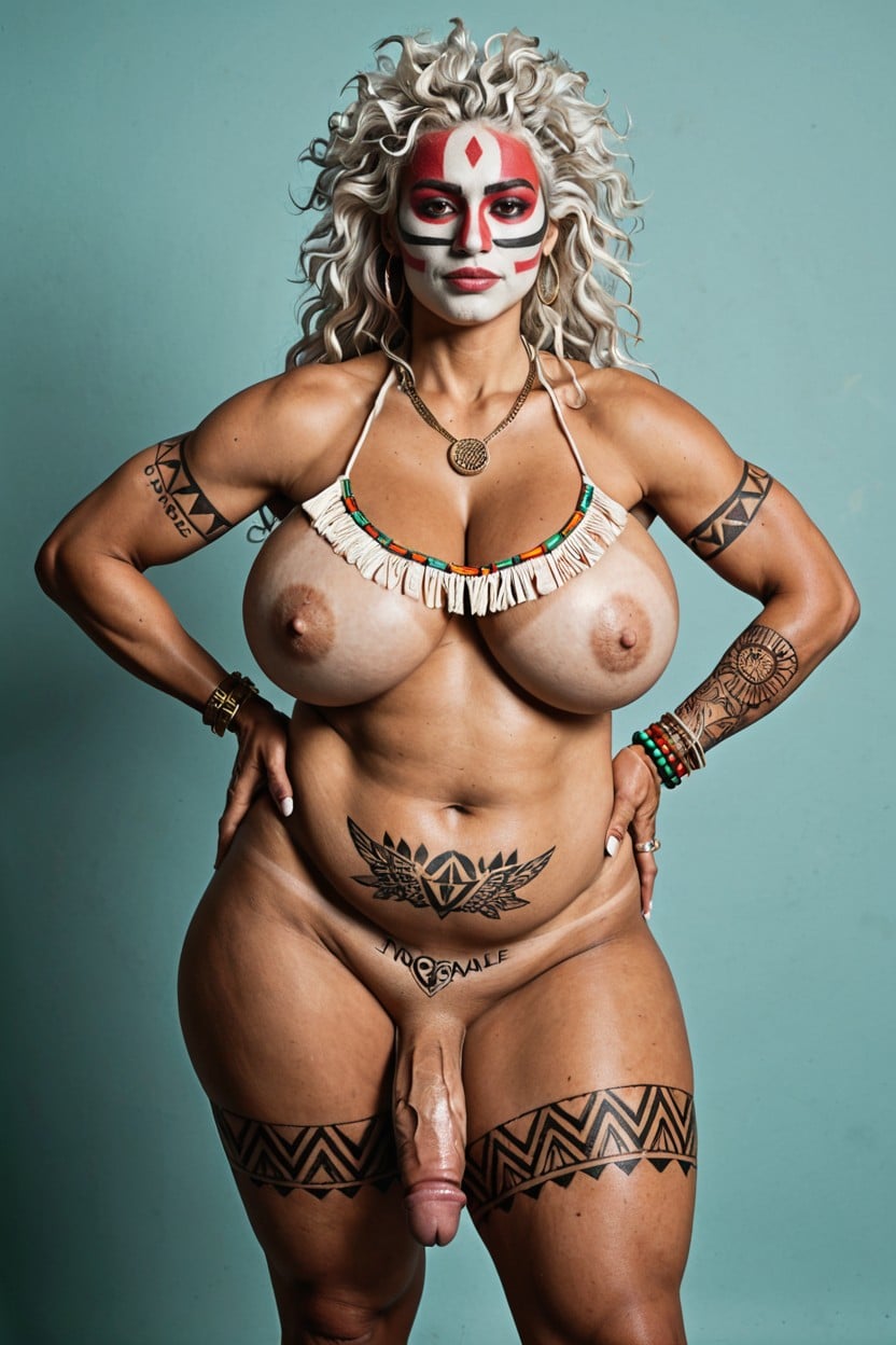Chest Tattoo, Very Extremely Large And Obese Body, Extremely Large Ass Shemale AI Porn
