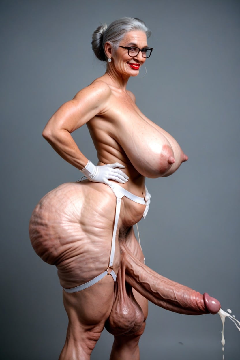 Hyper Curvy, にやりと笑う, Hyper Loose Sagging Breasts ニューハーフAIポルノ