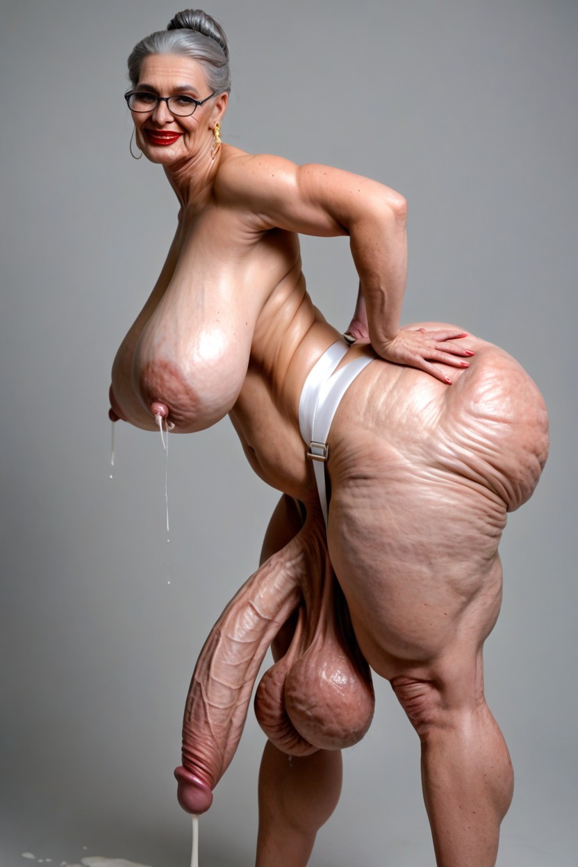 Standing Upright, White Jockstraps, Wrinkled Skin Shemale AI Porn