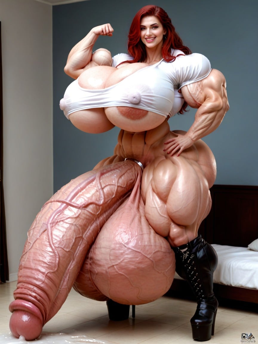 Crotch, Hyper Huge Massive Muscles, Very Evil Grin Shemale AI Porn