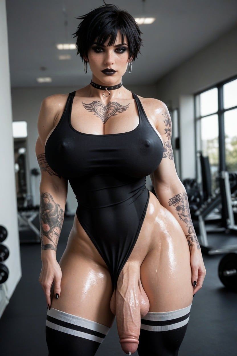 Tattoos, Hyper Defined Abs, Precum Shemale AI Porn