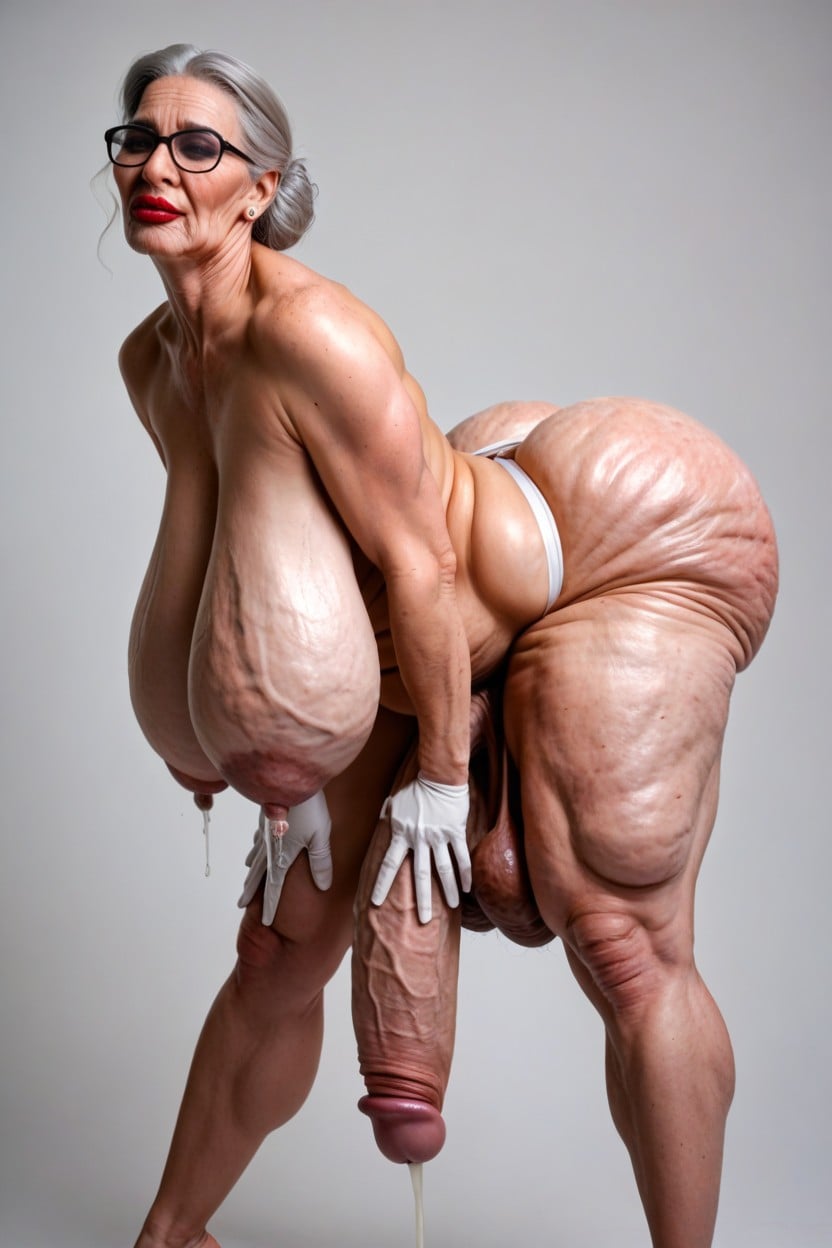 Veiny Forearms, Wrinkles On Thighs, Shoulders Back Shemale AI Porn