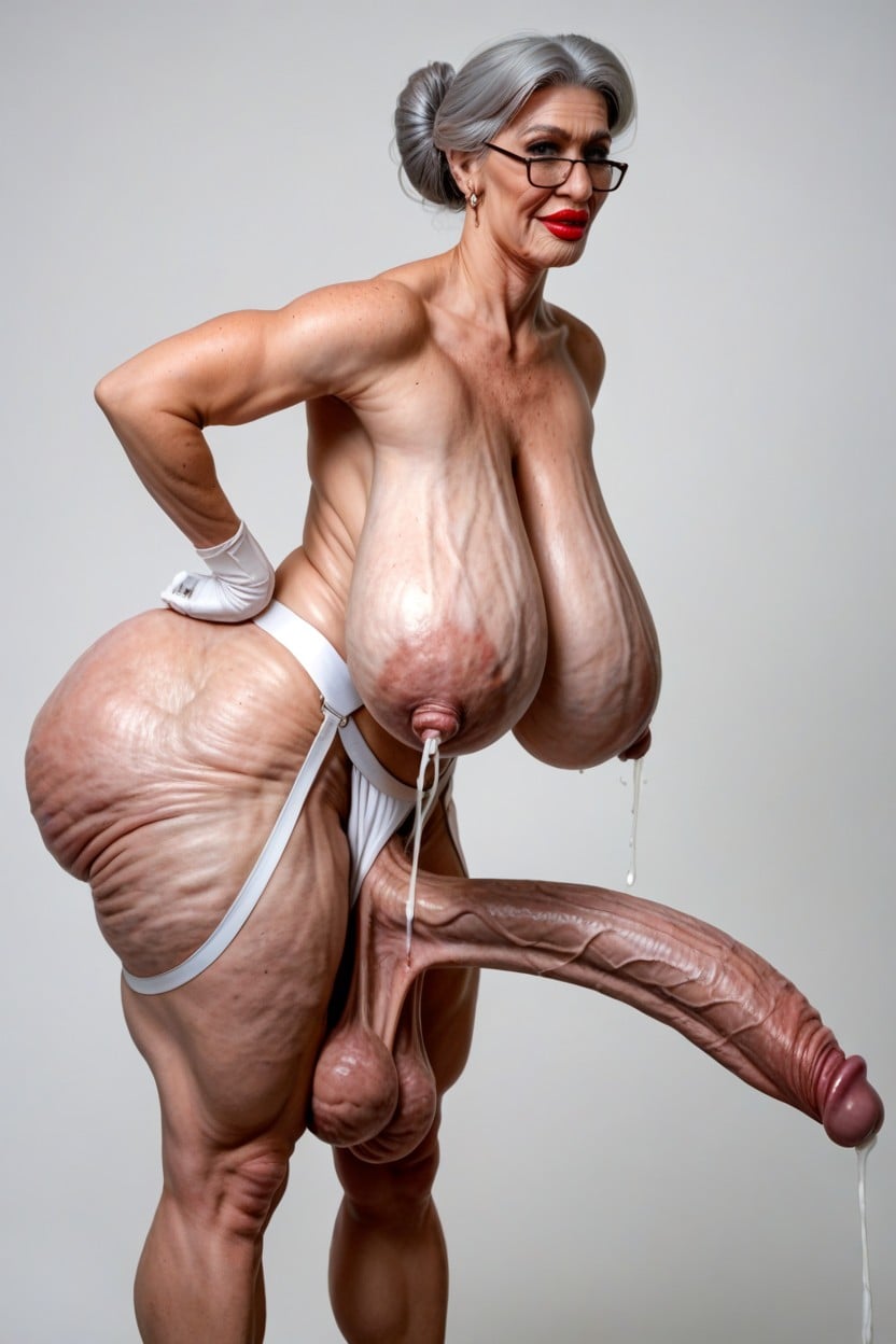 Swollen Pink Cock, Hyper Curvy, Standing Upright Shemale AI Porn