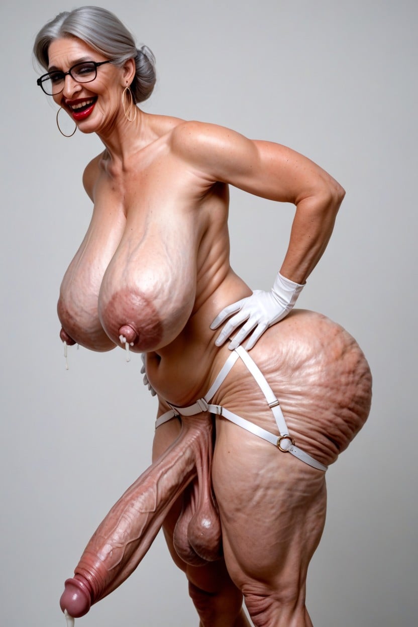 Wide Hips, Swollen Puffy Nipples, Bimbo Granny 人妖AI黃片