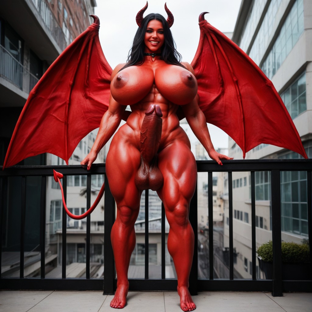 Happy, Toned Muscles, Red Skin Succubus Shemale AI Porn