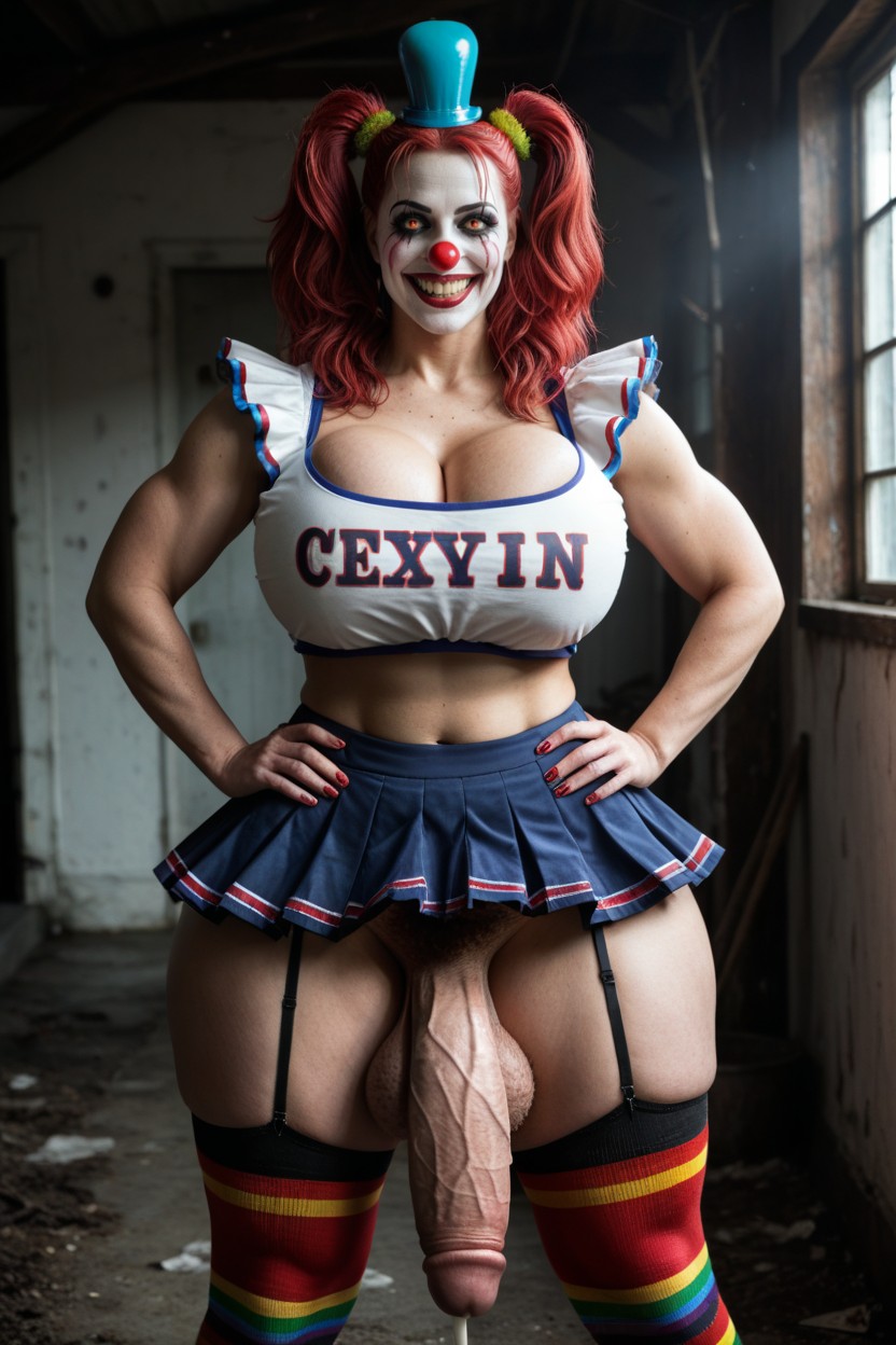 Garter Belt, Clown Makeup, Wide Hips Transfrau KI-Porno