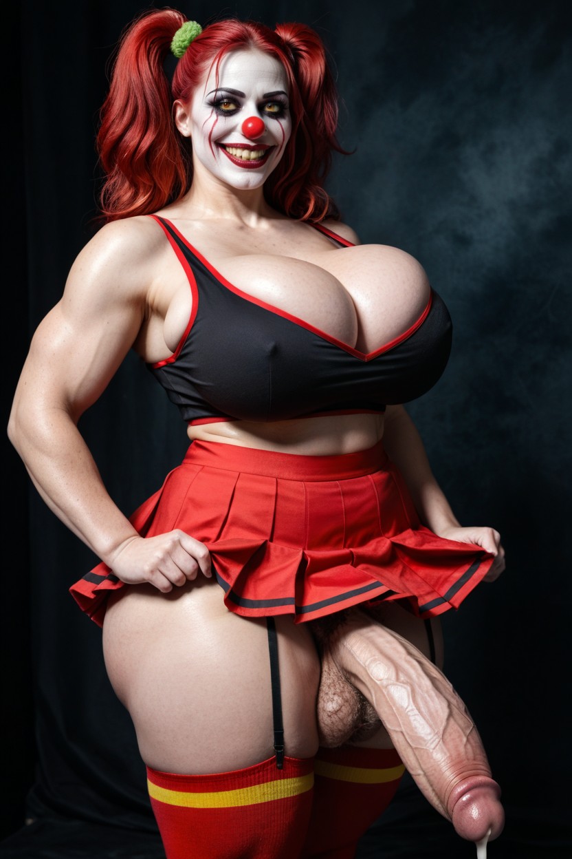 Thigh High Socks, Hyper Unsettling Evil Smile, Evil Demonic Clown Futa Shemale AI Porn
