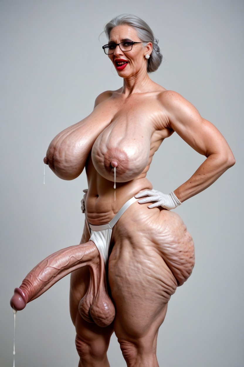 Bimbo Lips, Hyper Long Cock, Hyper Saggy Balls Porno IA transsexuelle