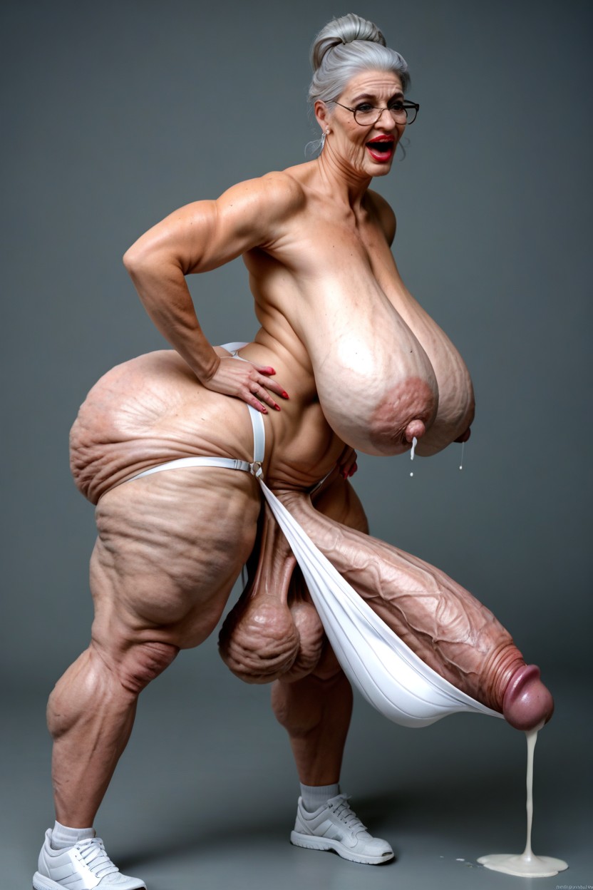 Hyper Loose Sagging Breasts, Hyper Long Cock, Wrinkles On Legs Shemale AI Porn