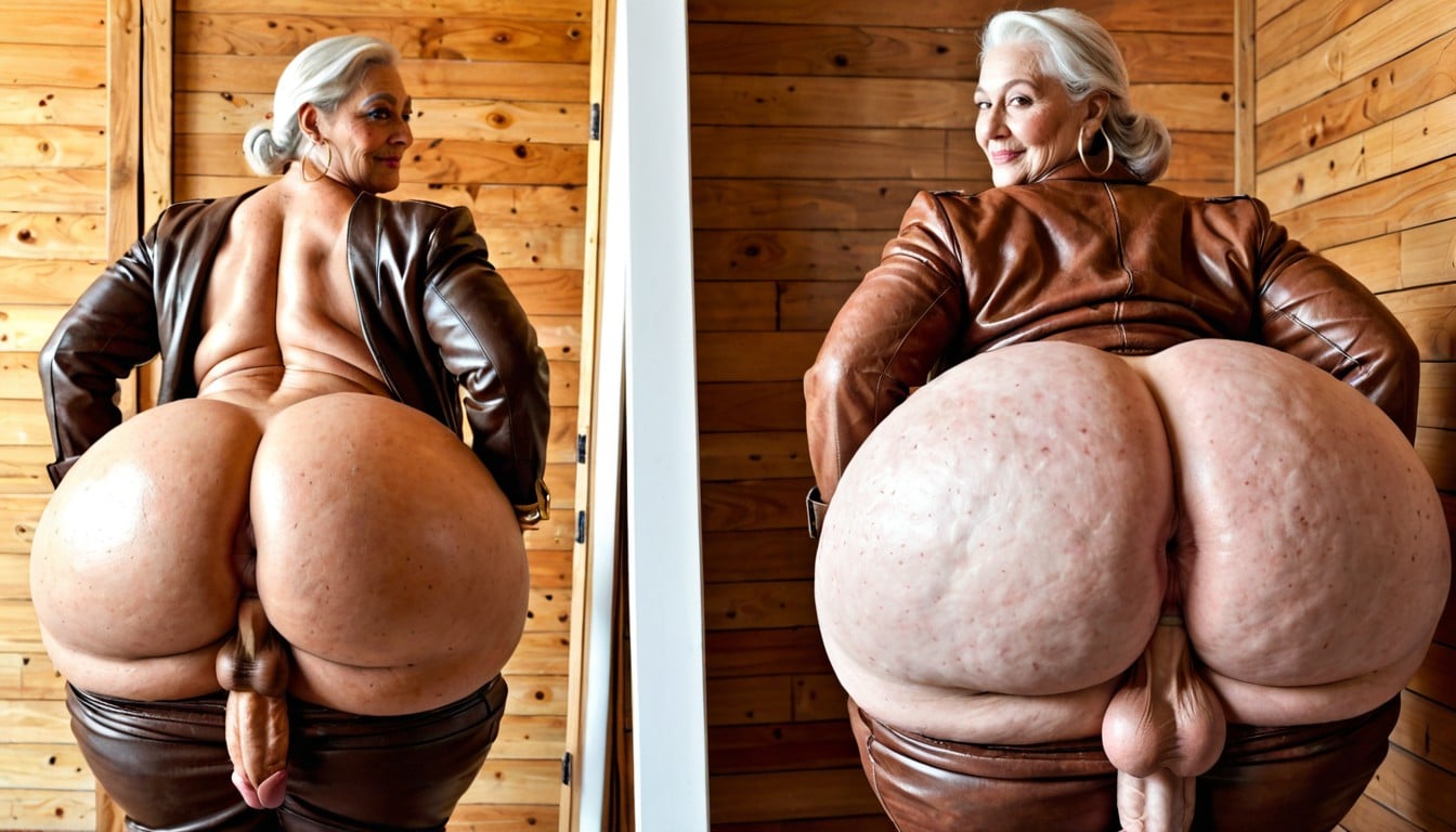 Colossal Round Hyper Breasts P Breast Size, Hyper Veiny Quads Hyper Massive Thick Wide Buttocks, Wearing A Brown Leather Pants Shemale AI Porn