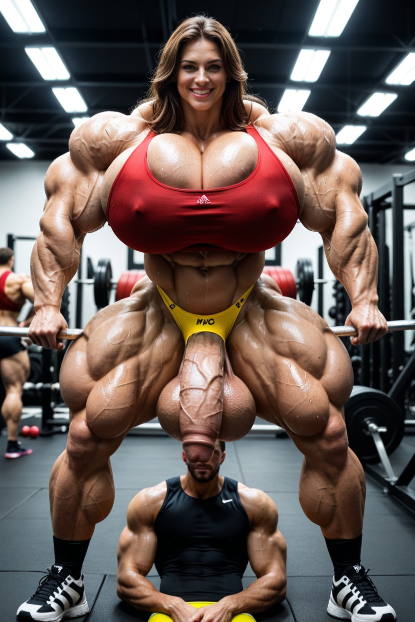 Smiling, Gigantic Serratus Anterior, Hyper Large Muscles Porno IA transsexuelle