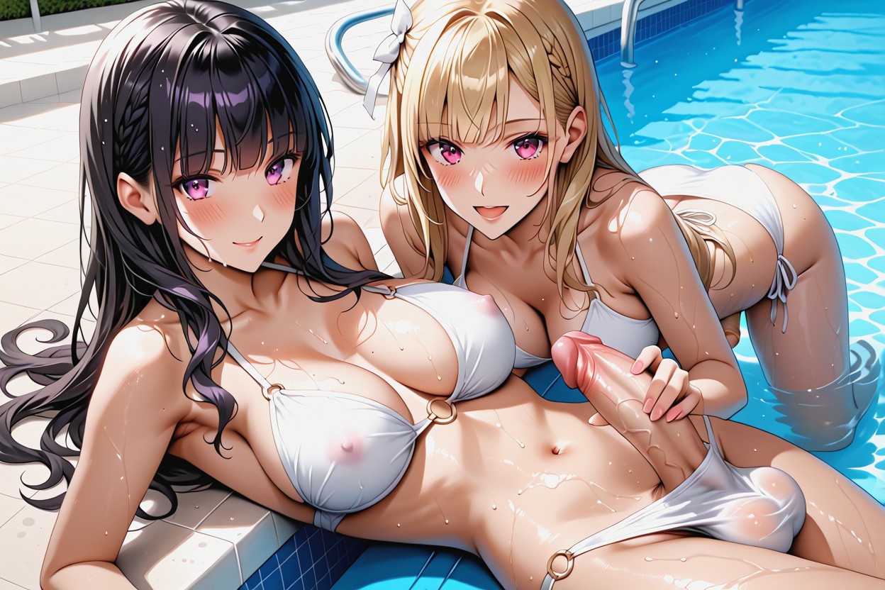 Two Different Futanari Woman, Top Down, Bare Thighs Shemale AI Porn